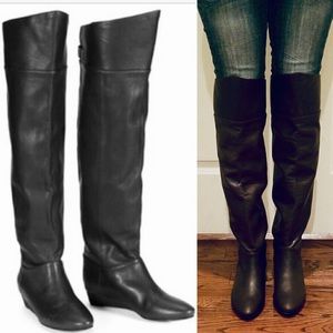 Black Leather OTK Boots